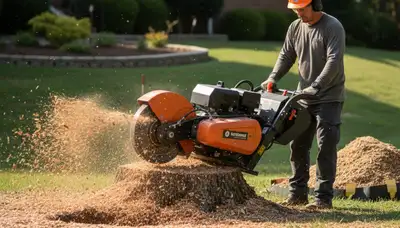 Professional stump grinding removing tree stumps in Clayton, Dayton, OH yard for lawn restoration