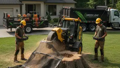 Professional stump removal service clearing yard in Dayton, OH by Chop Chop Tree experts