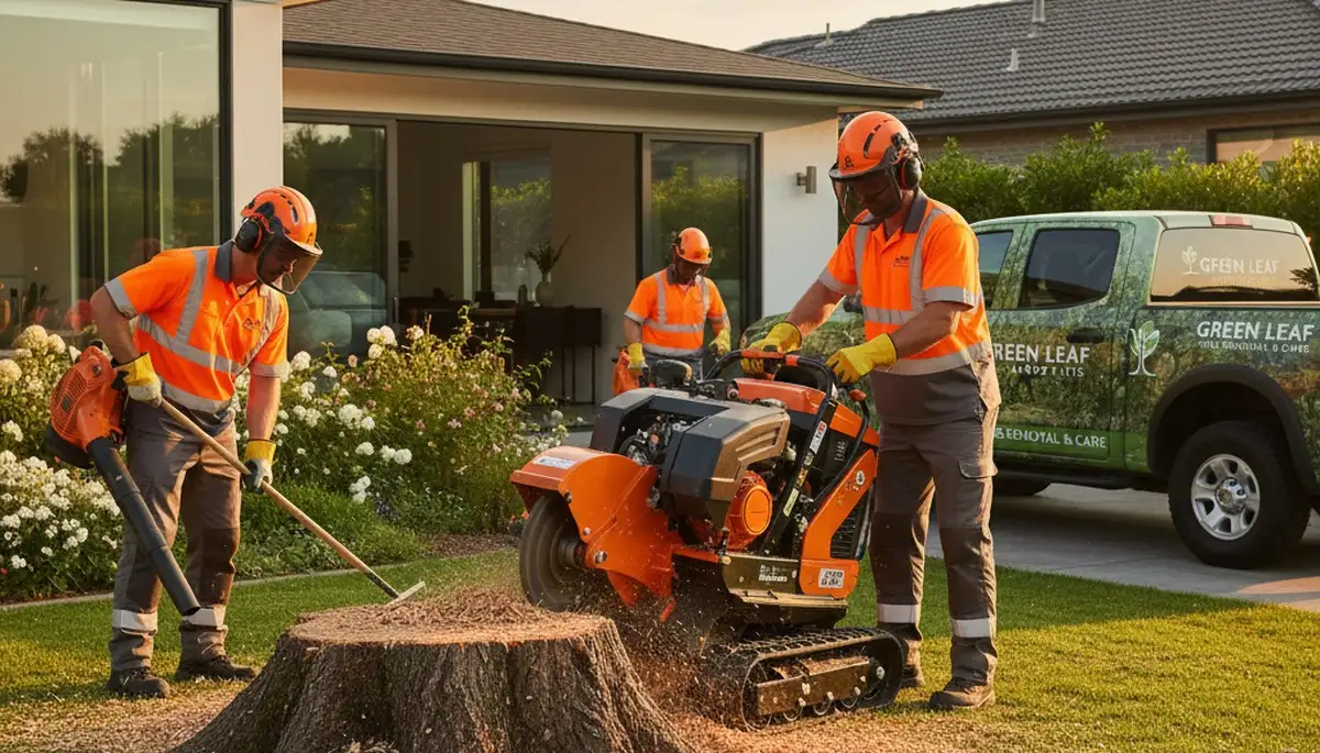 Professional stump removal service clearing yard in Dayton, OH by Chop Chop Tree experts