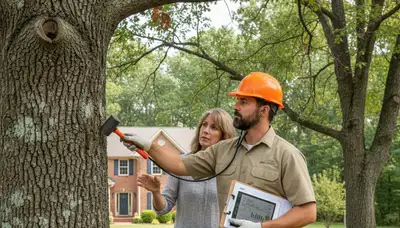 Certified arborist performing tree health assessment for Bellbrook, OH home near Dayton