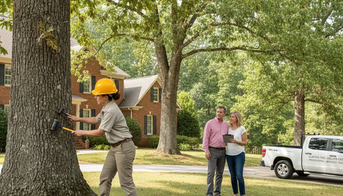Certified arborist performing tree health assessment for homeowners in Clayton, Dayton, OH
