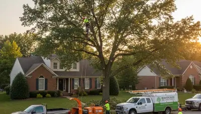 Professional tree removal service in Dayton, OH safely cutting and clearing large backyard tree