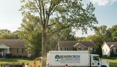 Professional tree removal service in Dayton, OH safely clearing large oak tree
