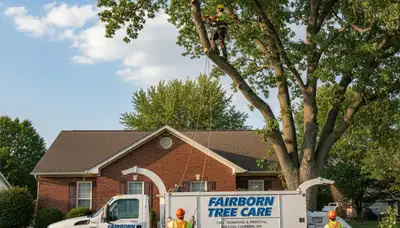 Professional tree removal service in Dayton, OH safely cutting and clearing large yard trees