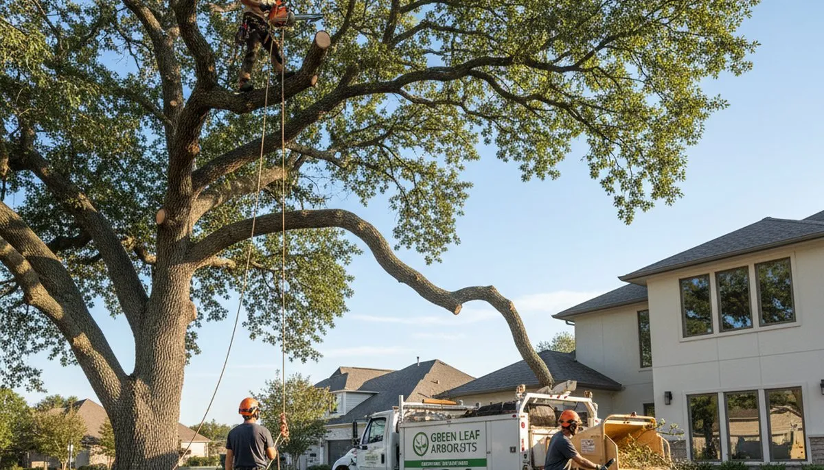Arborist trimming oak tree branches in Dayton, OH for Chop Chop Tree professional tree care services