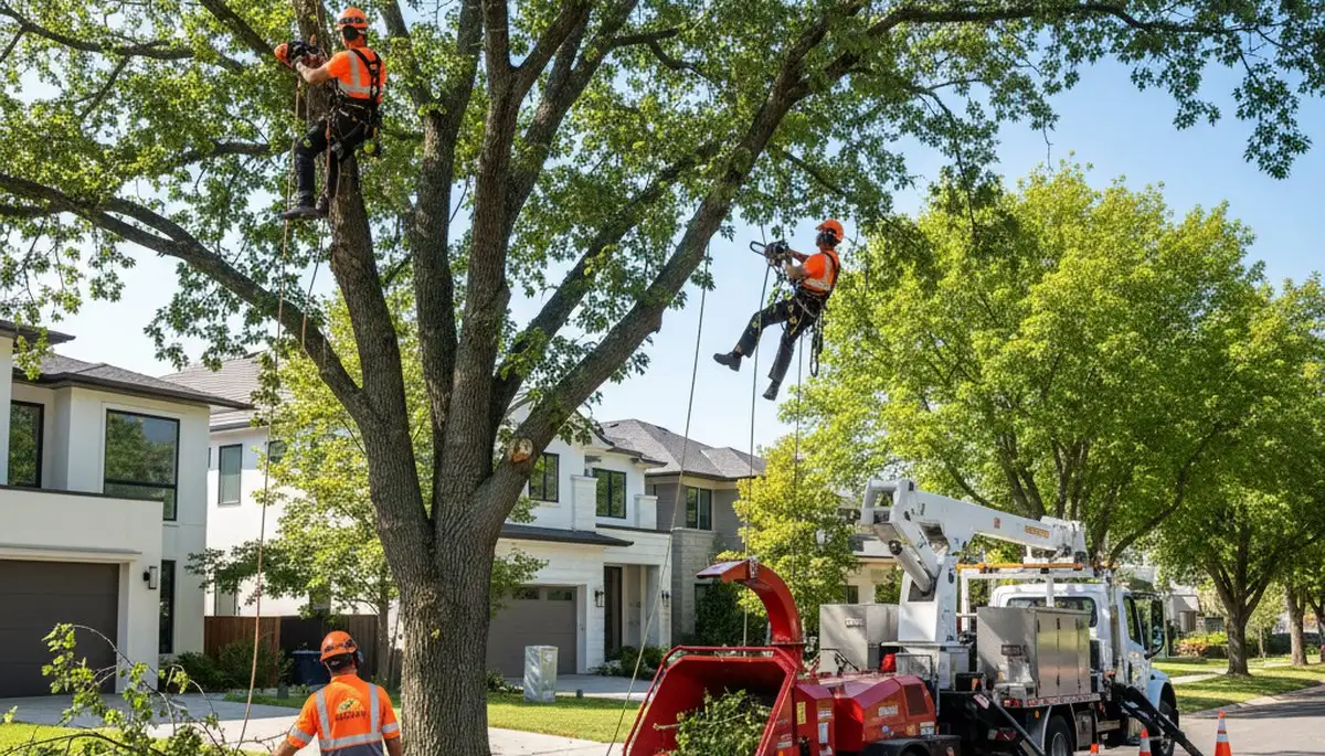 Arborist trimming oak tree branches in Dayton, OH for Chop Chop Tree professional tree service