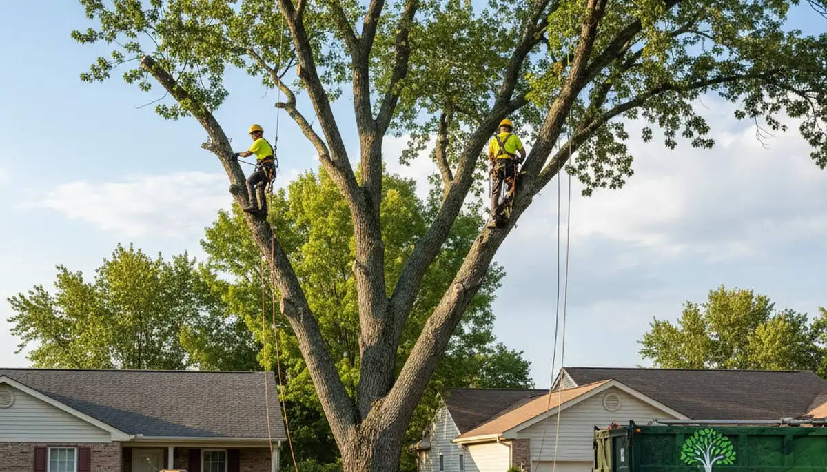 Professional tree removal service in Dayton OH safely cutting and clearing large oak tree branches