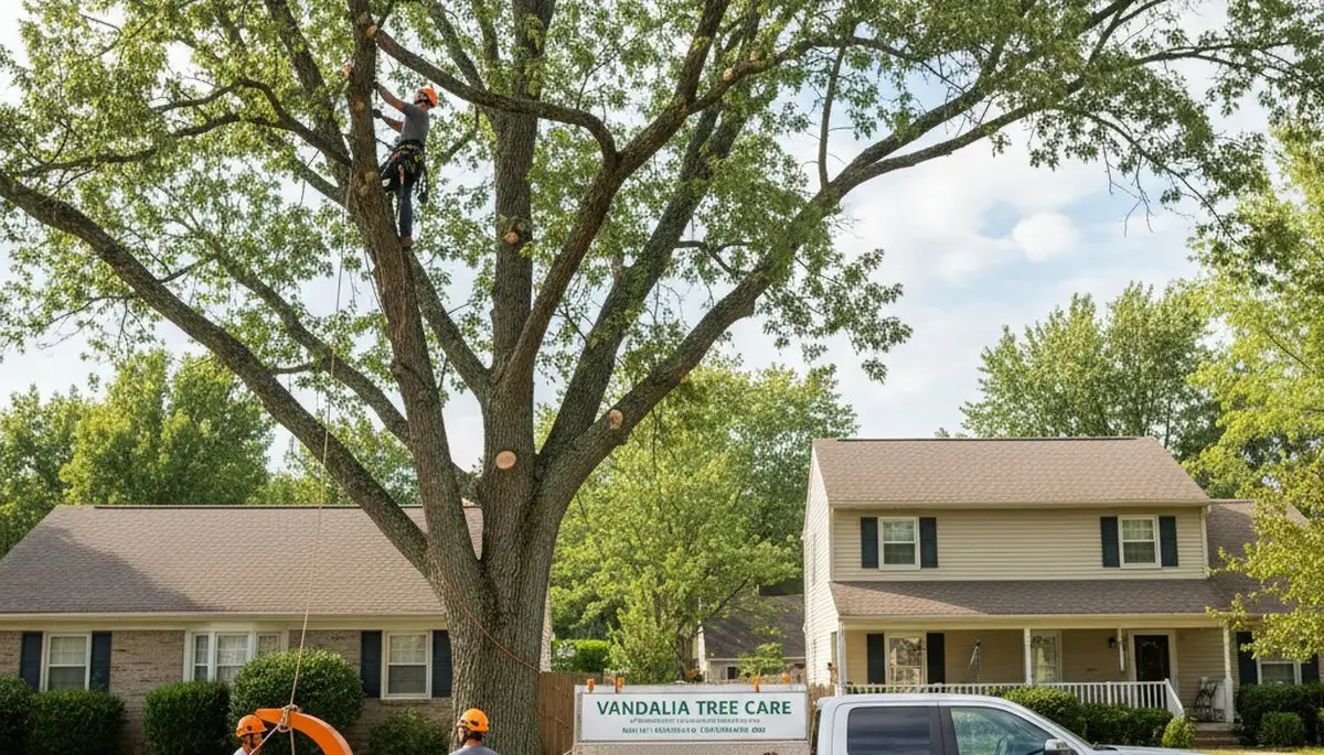 Professional tree removal service in Dayton, OH safely cutting down large oak trees