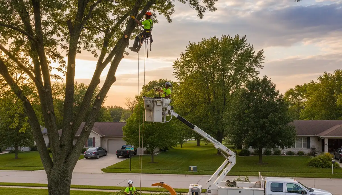 Professional tree removal service in Dayton, OH safely cutting and clearing large backyard trees